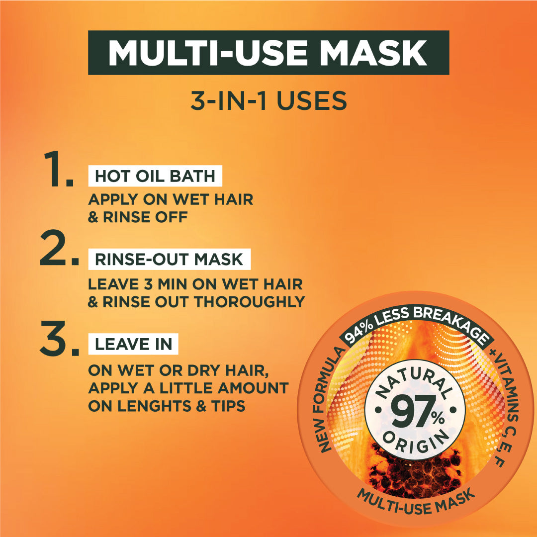 garnier - Garnier Ultra Doux Papaya Vegan Hair Food 3in1 Mask for damaged hair, Boosted with Vitamins C, E & F | MazenOnline