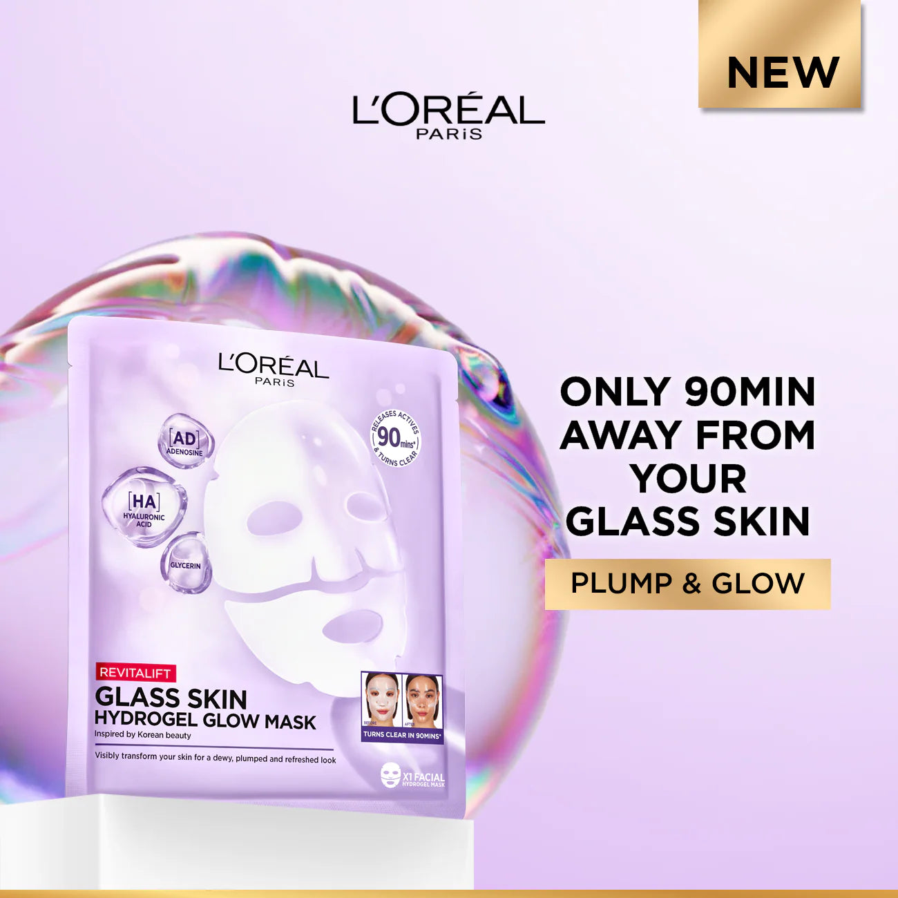 L'Oréal Paris - Revitalift Glass Skin Hydrogel Glow Mask, Transform Your Skin For A Dewy, Plumped, Glass Skin In Only 90 Minutes | MazenOnline