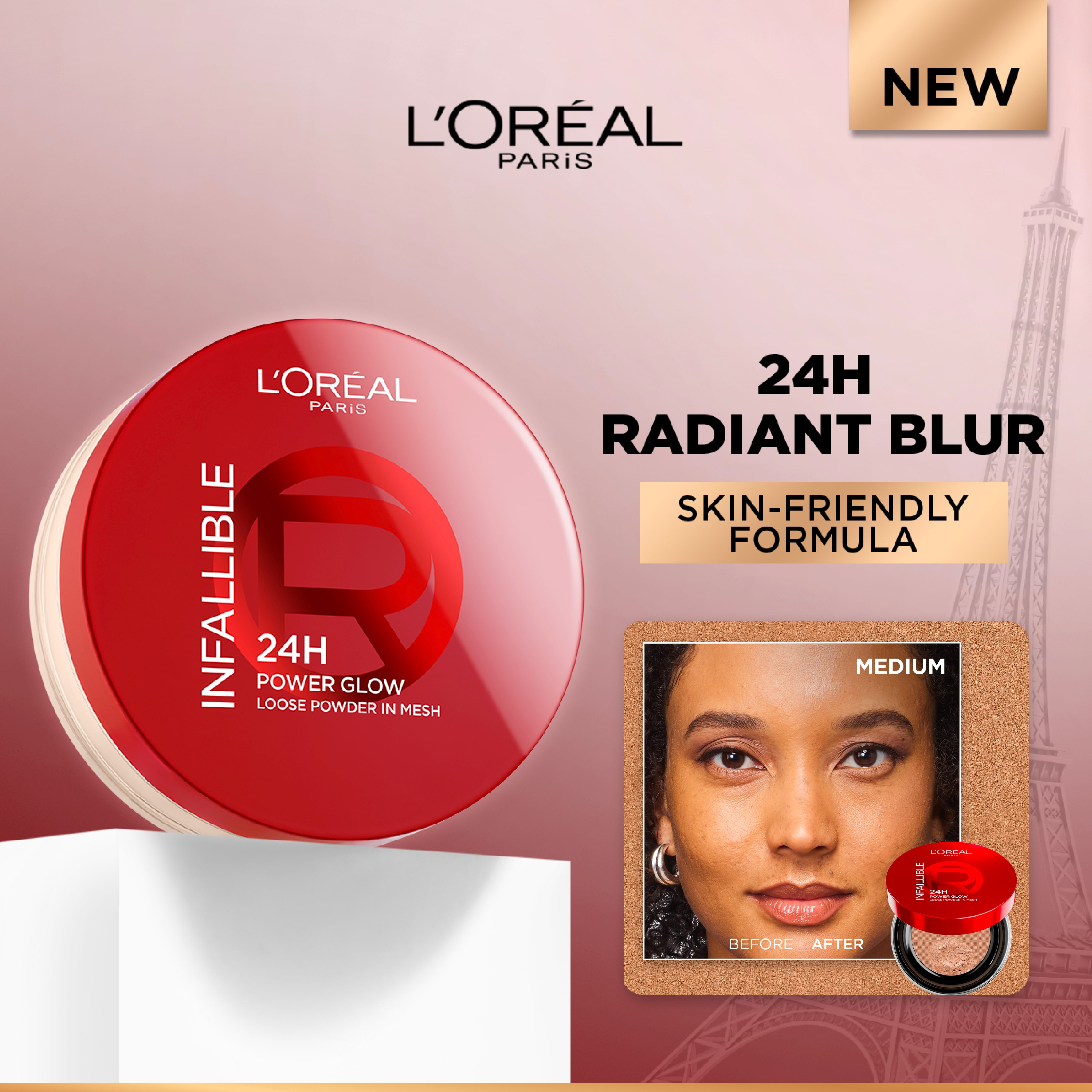 L'Oréal Paris - Infaillible 24H Power Glow Loose Powder in Mesh, Pore Blurring, Radiant Glow, and Hydrating Formula with 2 Shades, 9.5g. | MazenOnline