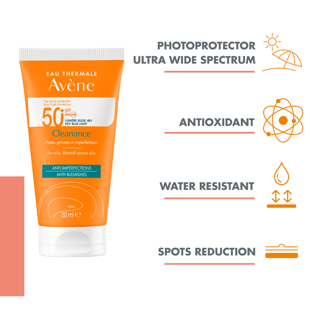Avène - Buy Avène Cleanance Sunscreen SPF 50+ Get Avène After Sun Repair Lotion travel size 50ml | Light Weight & Invisible Oily Skin Sunscreen and After Sun Lotion | MazenOnline