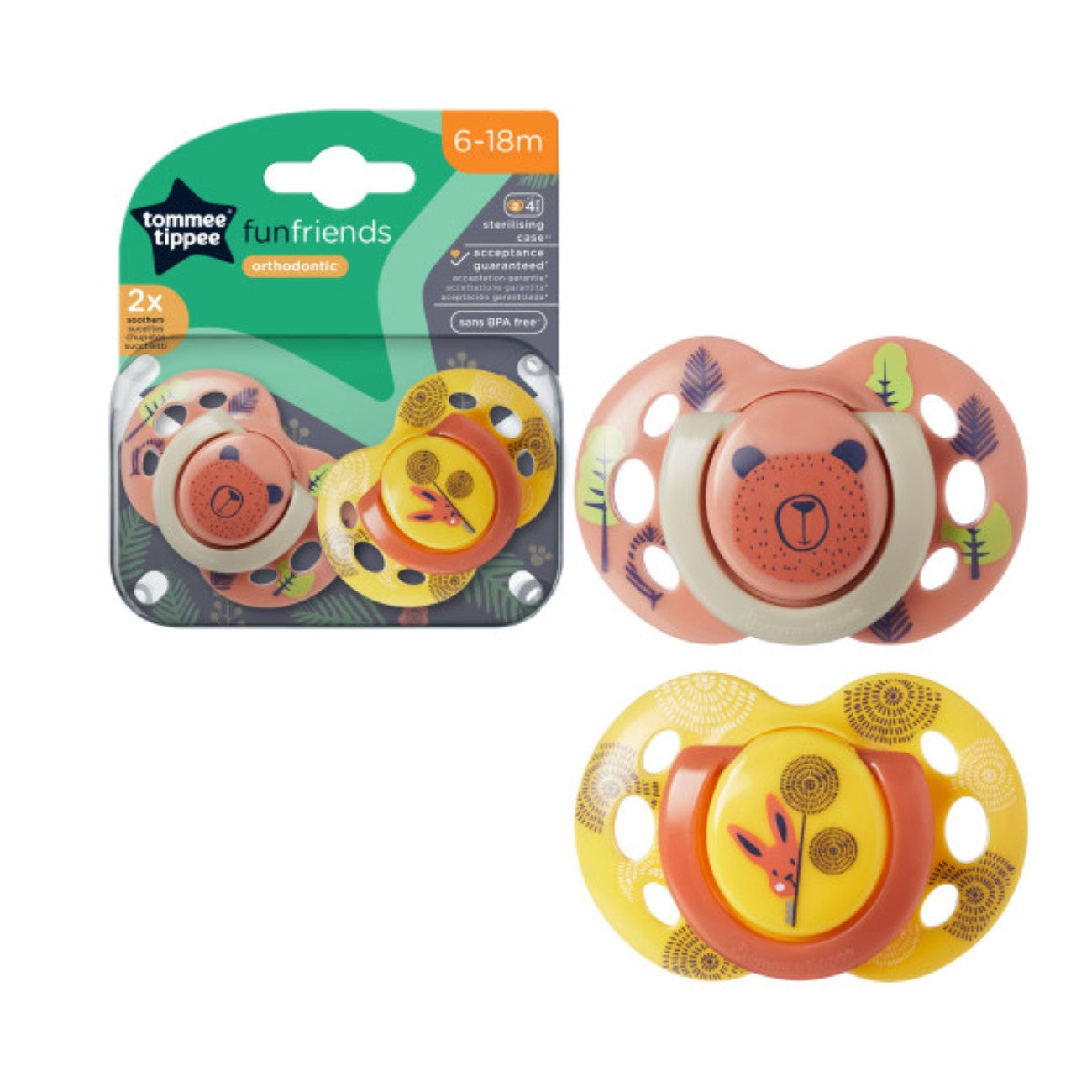 Tommee Tippee - Fun Friends Soothers (6-18M) - Pack of 2 | MazenOnline