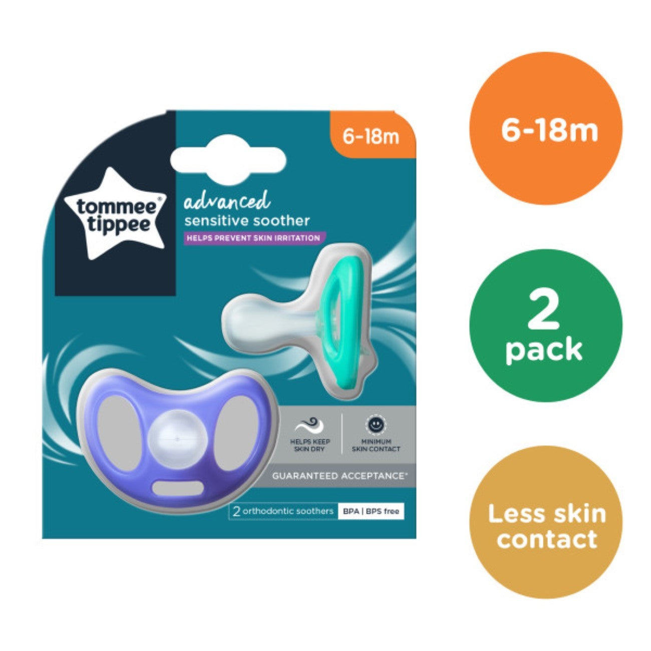 Tommee Tippee - Advanced Sensitive Soothers (6-18M) - Pack of 2 | MazenOnline