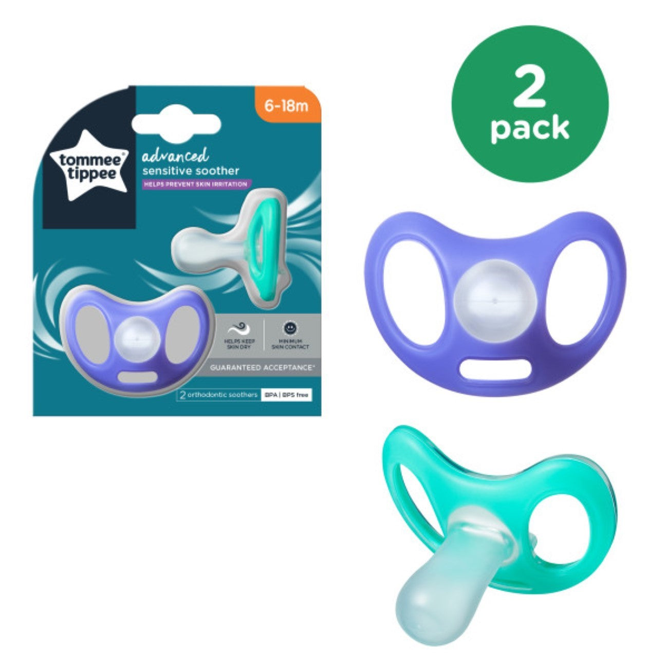 Tommee Tippee - Advanced Sensitive Soothers (6-18M) - Pack of 2 | MazenOnline