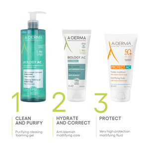 Aderma - Buy one A-Derma Biology AC Mattifying anti-blemish global treatment and get a FREE 200ml Biology AC Purifying foaming gel | MazenOnline
