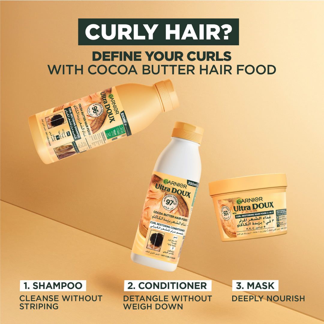 Garnier - Ultra Doux Cocoa Butter Vegan Hair Food 3in1 Mask for curly hair, Boosted with Vitamins C, E & F " | MazenOnline