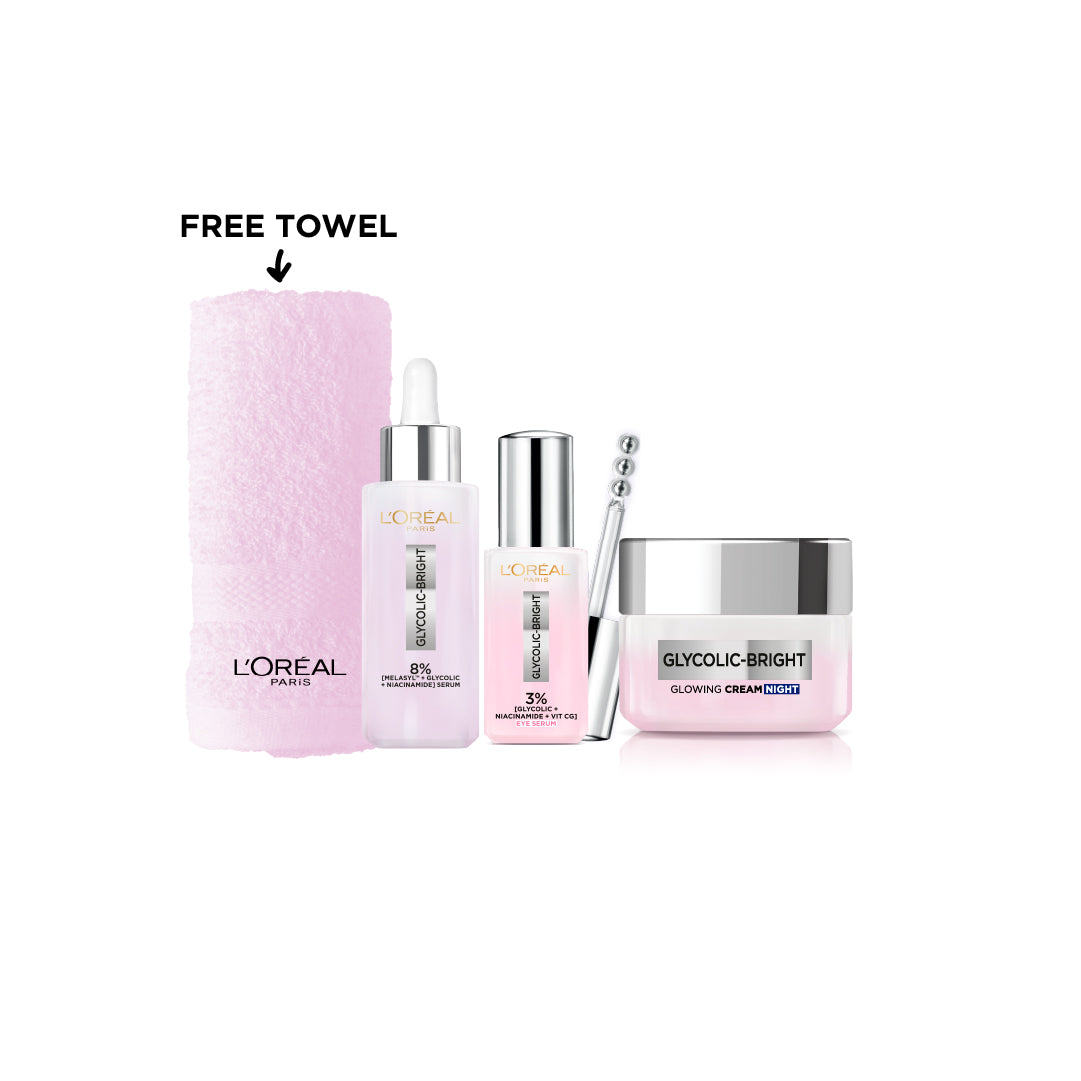 L'Oréal Paris - Glycolic Bright Routine : Serum + Eye Serum + Night Cream | MazenOnline