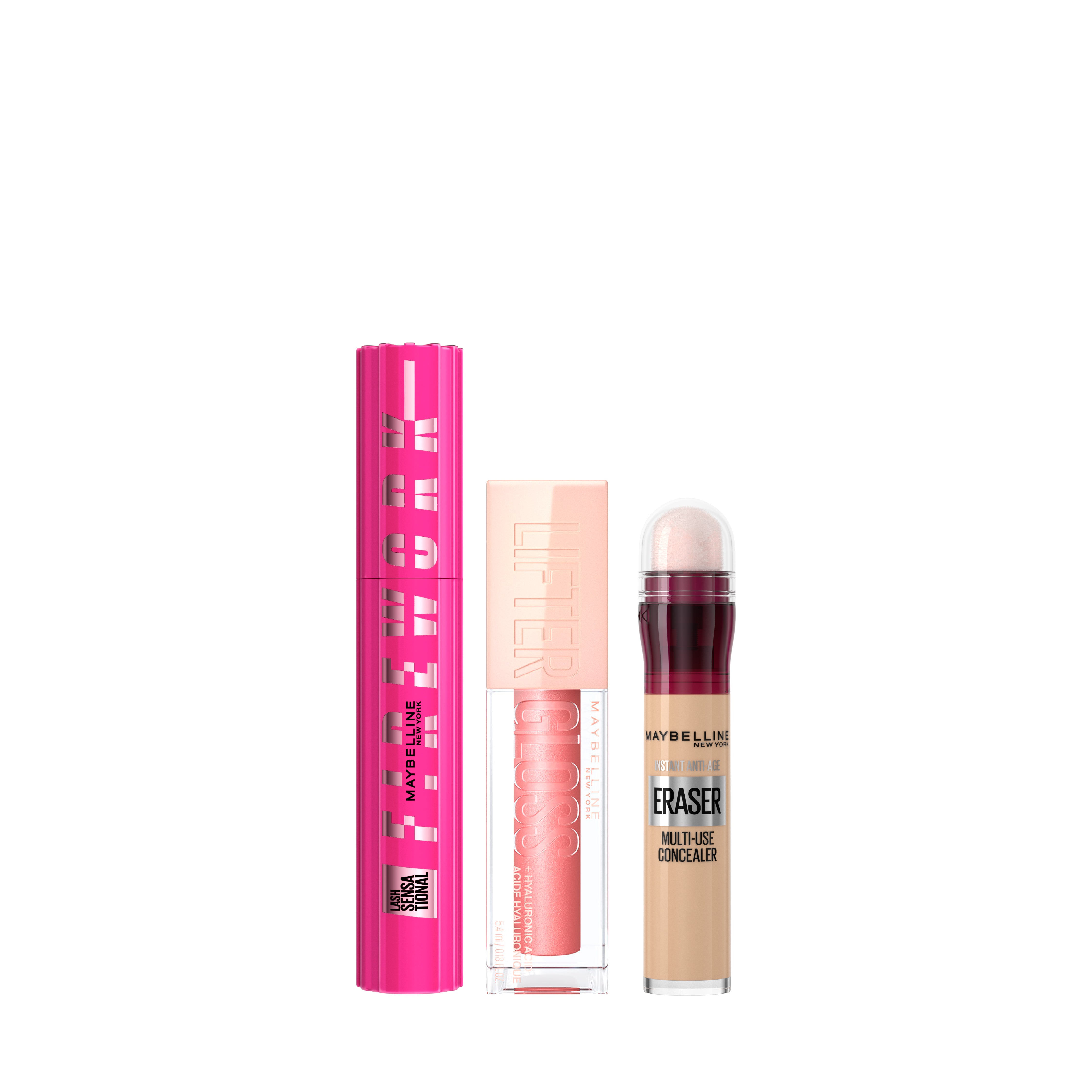 Maybelline New York - Lash Sensational Firework Washable Mascara + lifter Gloss + Instant Age Rewind Concealer | MazenOnline