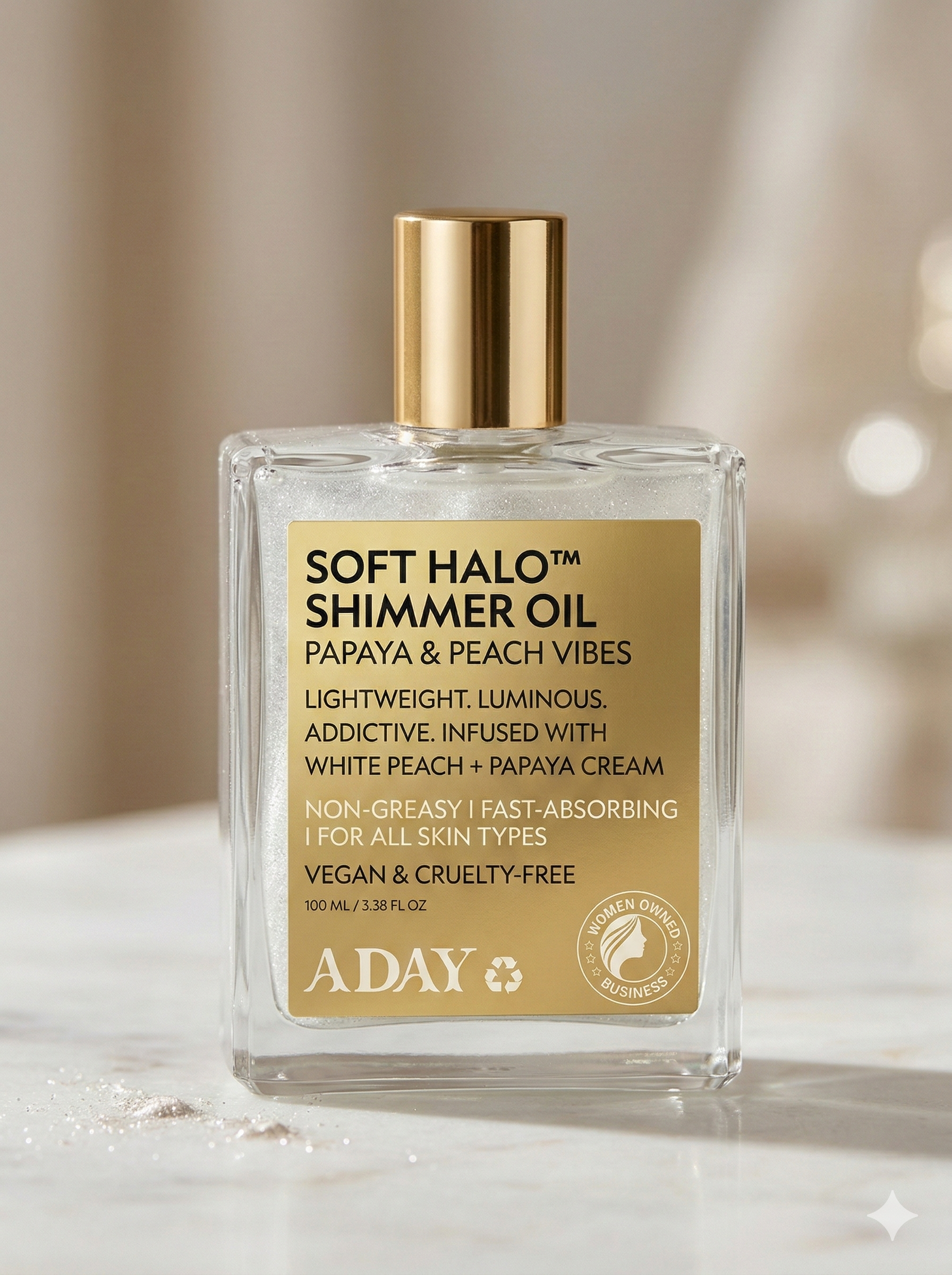 ADAY - Soft Halo™ Shimmer Oil – Papaya & Peach | Vegan Body Glow | MazenOnline
