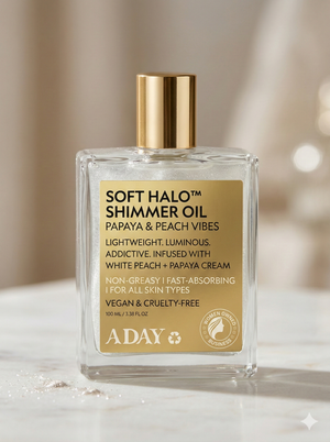 ADAY - Soft Halo™ Shimmer Oil – Papaya & Peach | Vegan Body Glow | MazenOnline