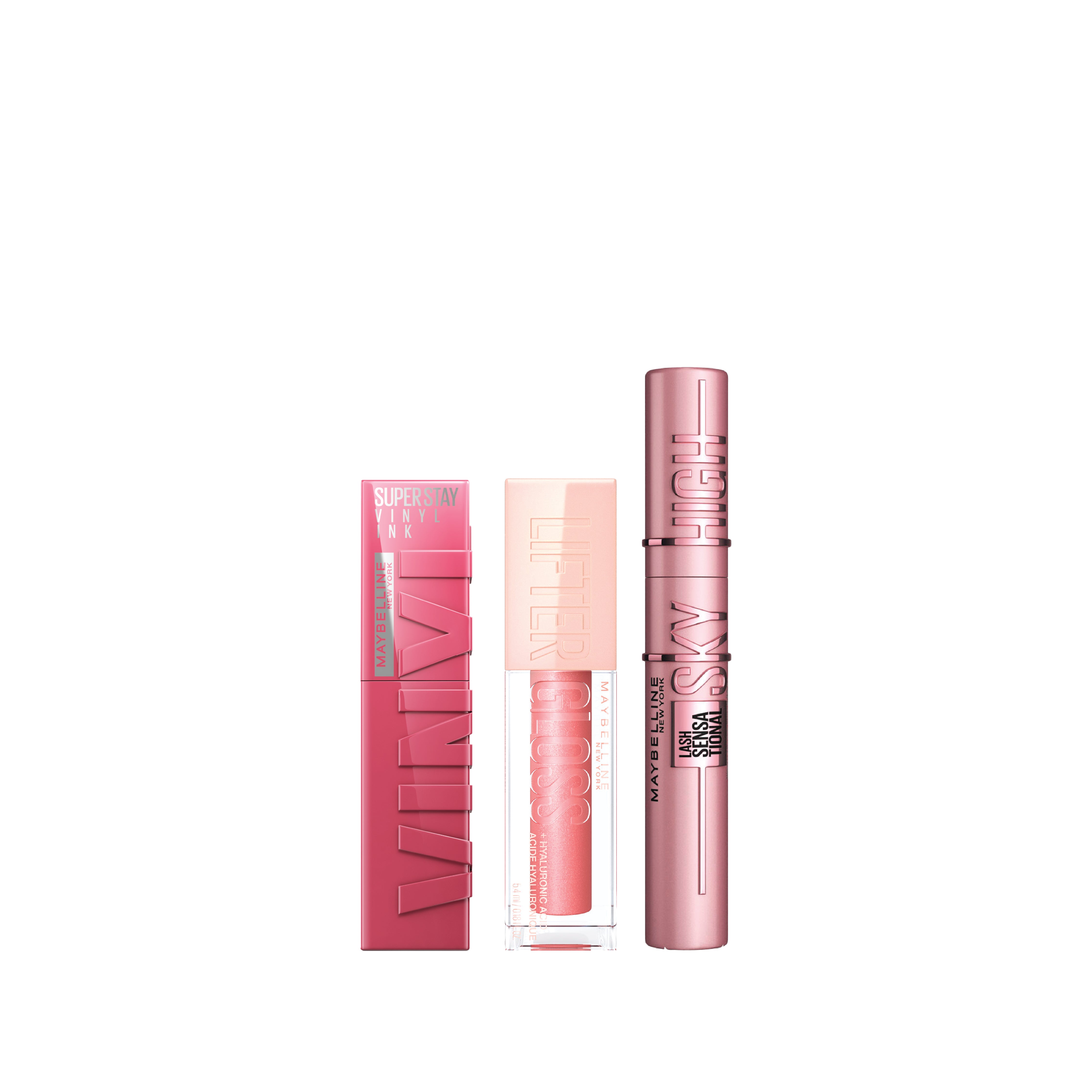 New York Lifter Gloss + Super Stay Vinyl Ink Longwear Liquid Lip Color + Lash Sensational Sky High