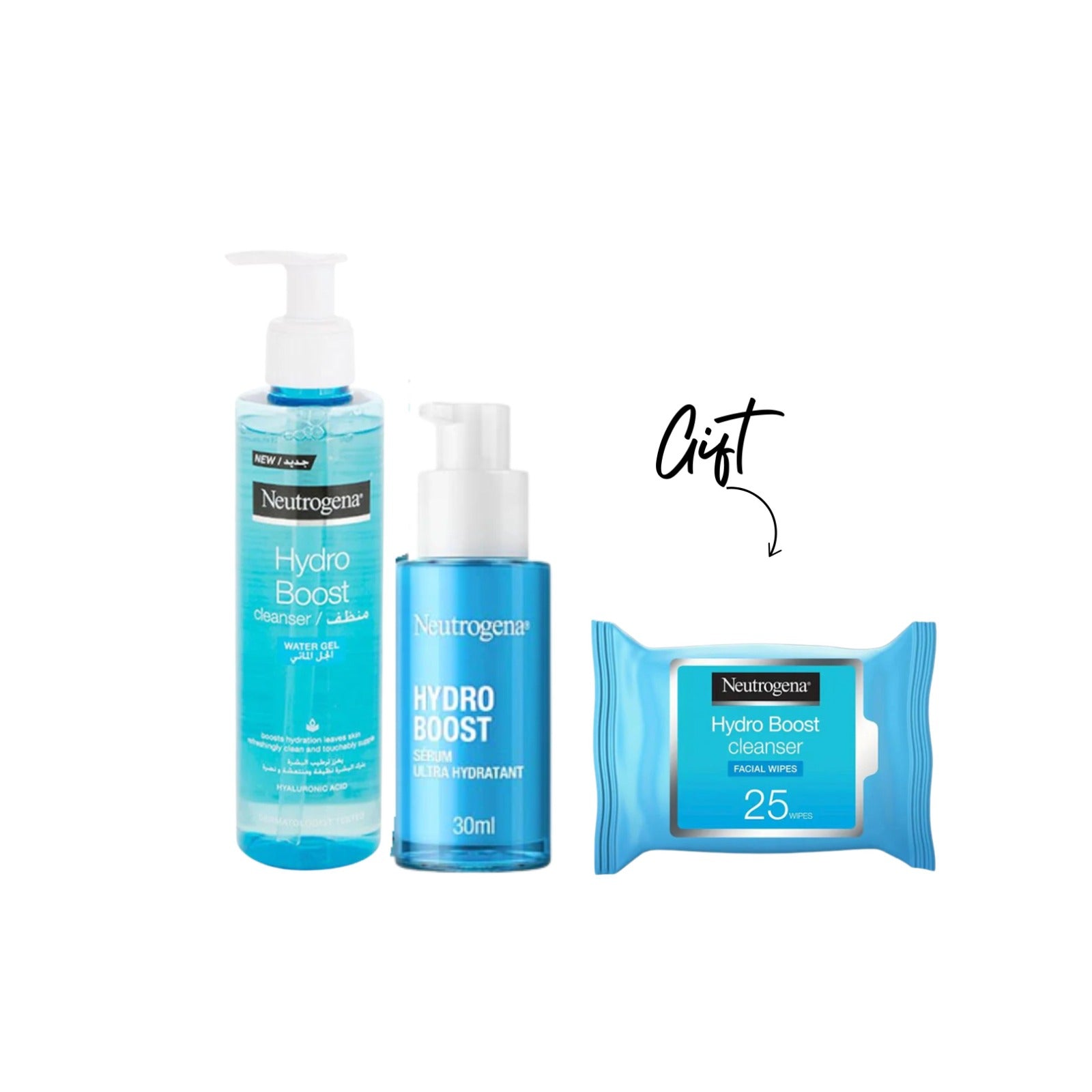 NEUTROGENA - Hydro boost Water Gel C + Hydro Boost Sérum Ultra Hydratant Flacon-Pompe + Free Boost Wipes | MazenOnline