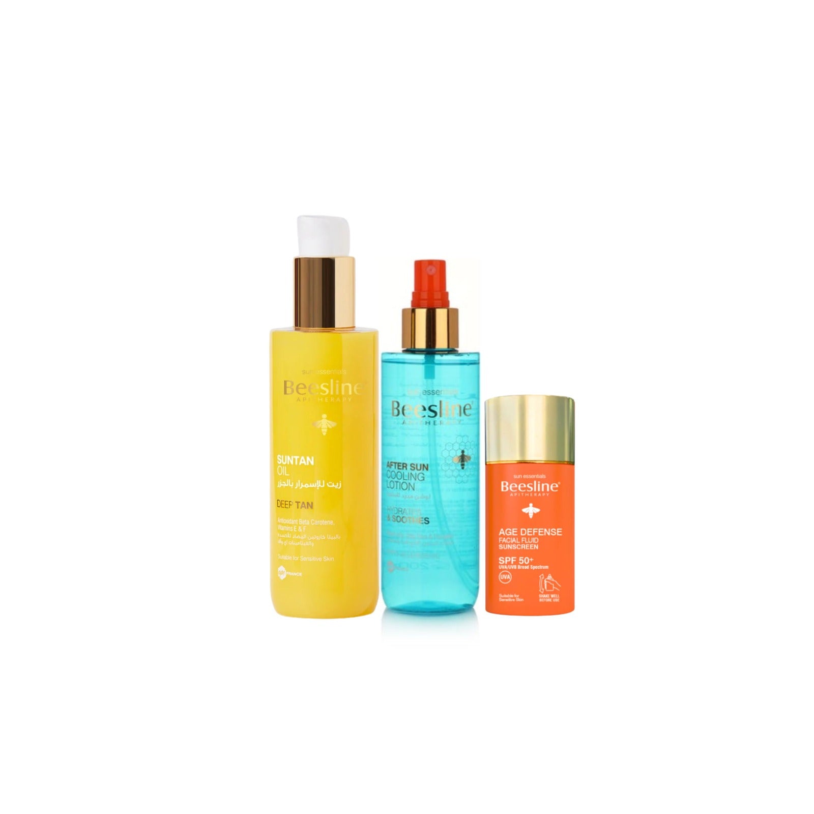 Beesline - Suntan Oil With Carrot + After Sun Cooling + Age Defense Facial Fluid Sunscreen Spf50 | MazenOnline