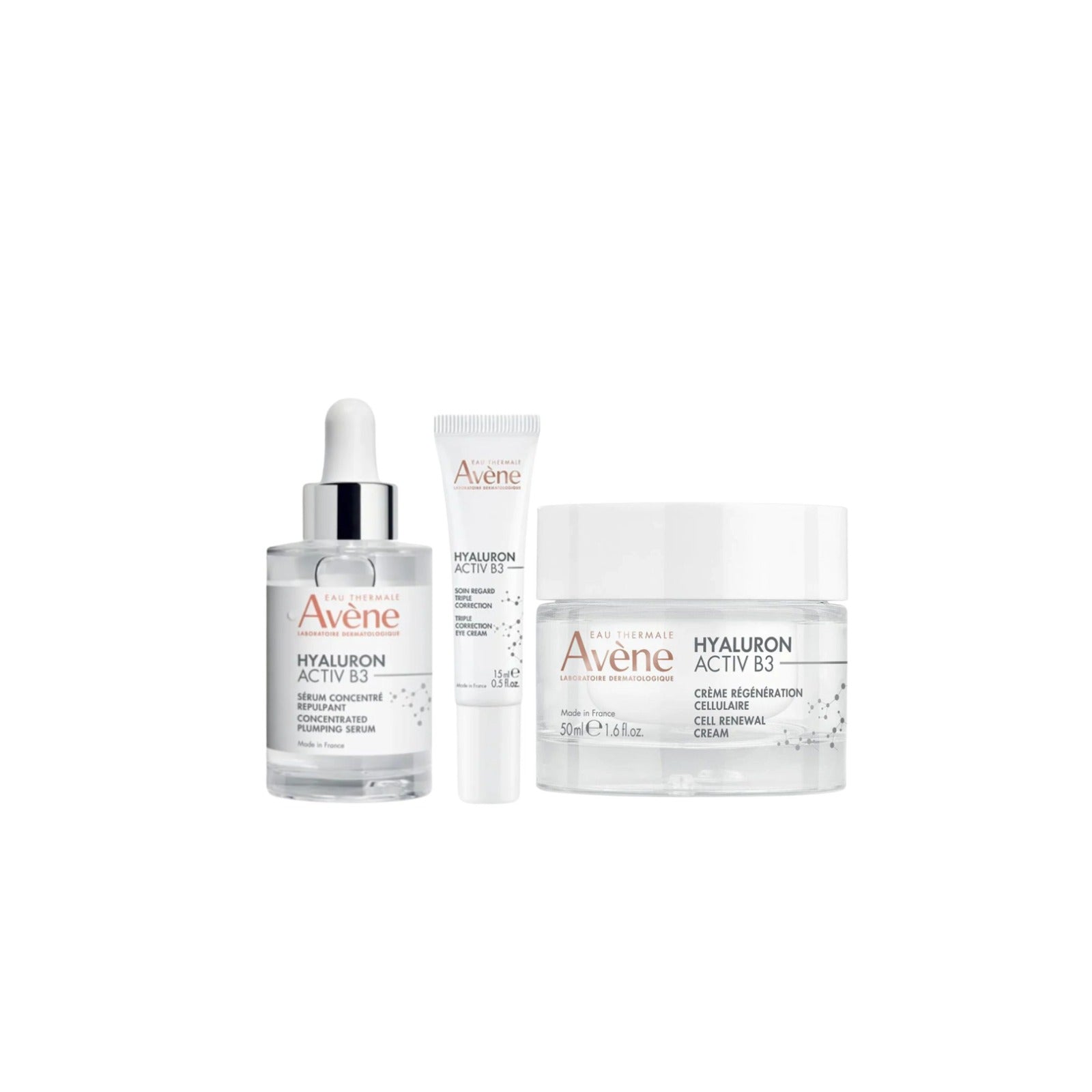 Avène - Hyaluron Activ B3 Concentrated Plumping serum + Hyaluron Activ B3 Triple Correction Eye Cream + Hyaluron Activ B3 Skin Cell Recovery Cream | MazenOnline