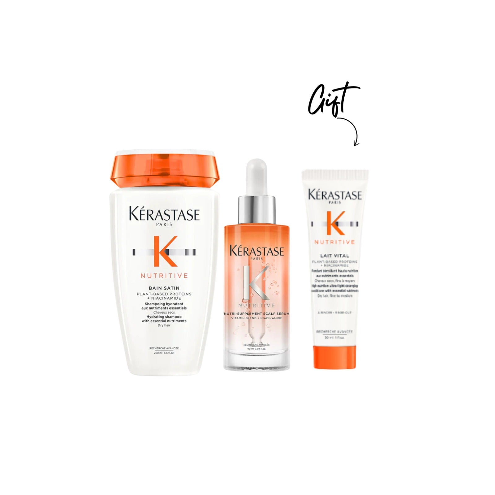 Kérastase - Nutritive Bain Satin Shampoo + Nutritive Nutri-Supplement Scalp Serum With Niacinamide For Dry Hair + Gift | MazenOnline
