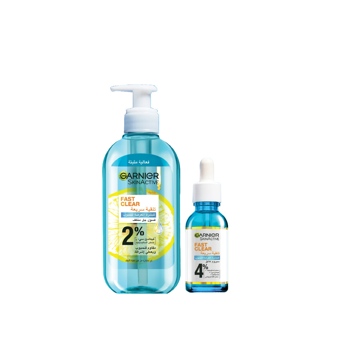 garnier - Fast Clear Gel Wash + Serum | MazenOnline