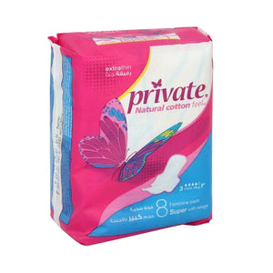 Private Natural Cotton Feel Super With Wings 8 Pads - MazenOnline