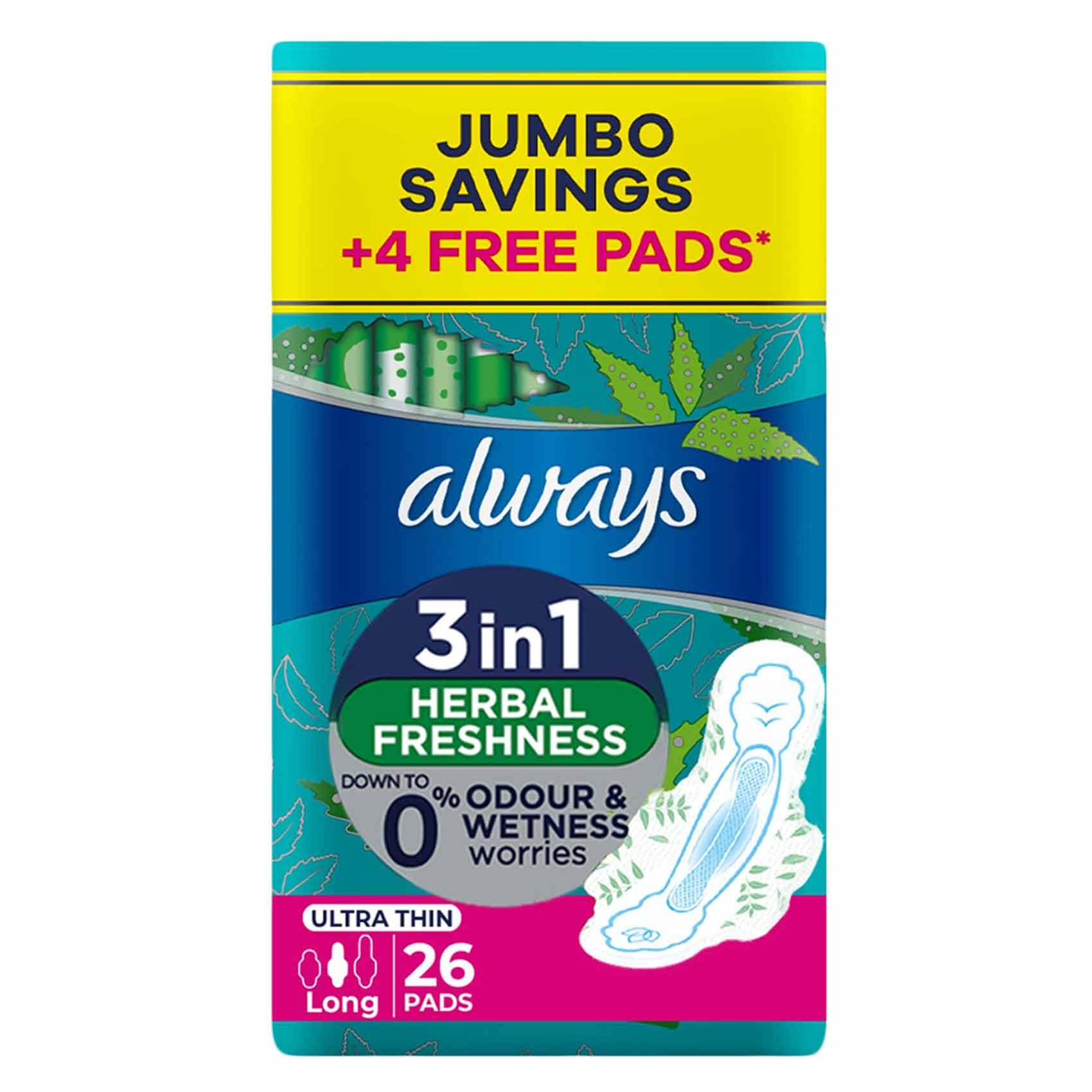 Always Herbal Freshness Ultra Thin Long Sanitary Pads 26 Count - MazenOnline