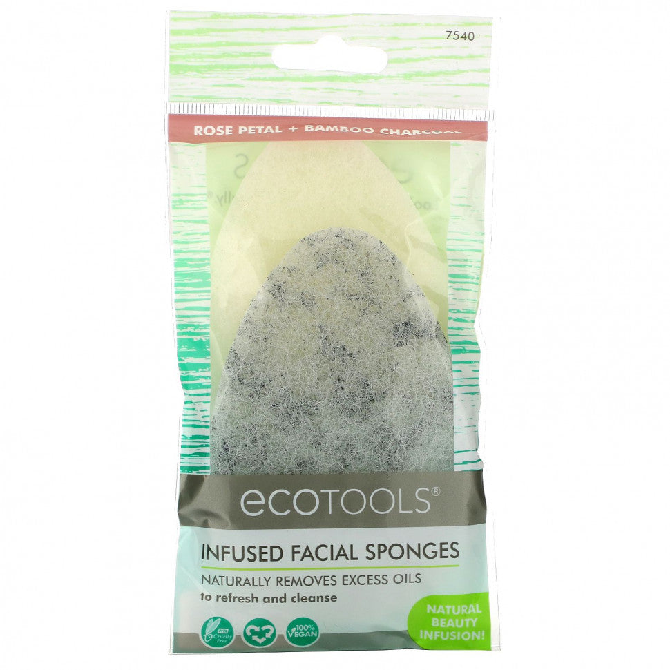 Infused Facial Sponges Rose Petal + Bamboo Charcoal 2 Sponges - MazenOnline