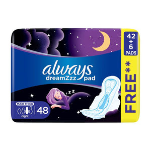Dreamzz Maxi Thick Night long sanitary Pads with Wings 48 Pads - MazenOnline