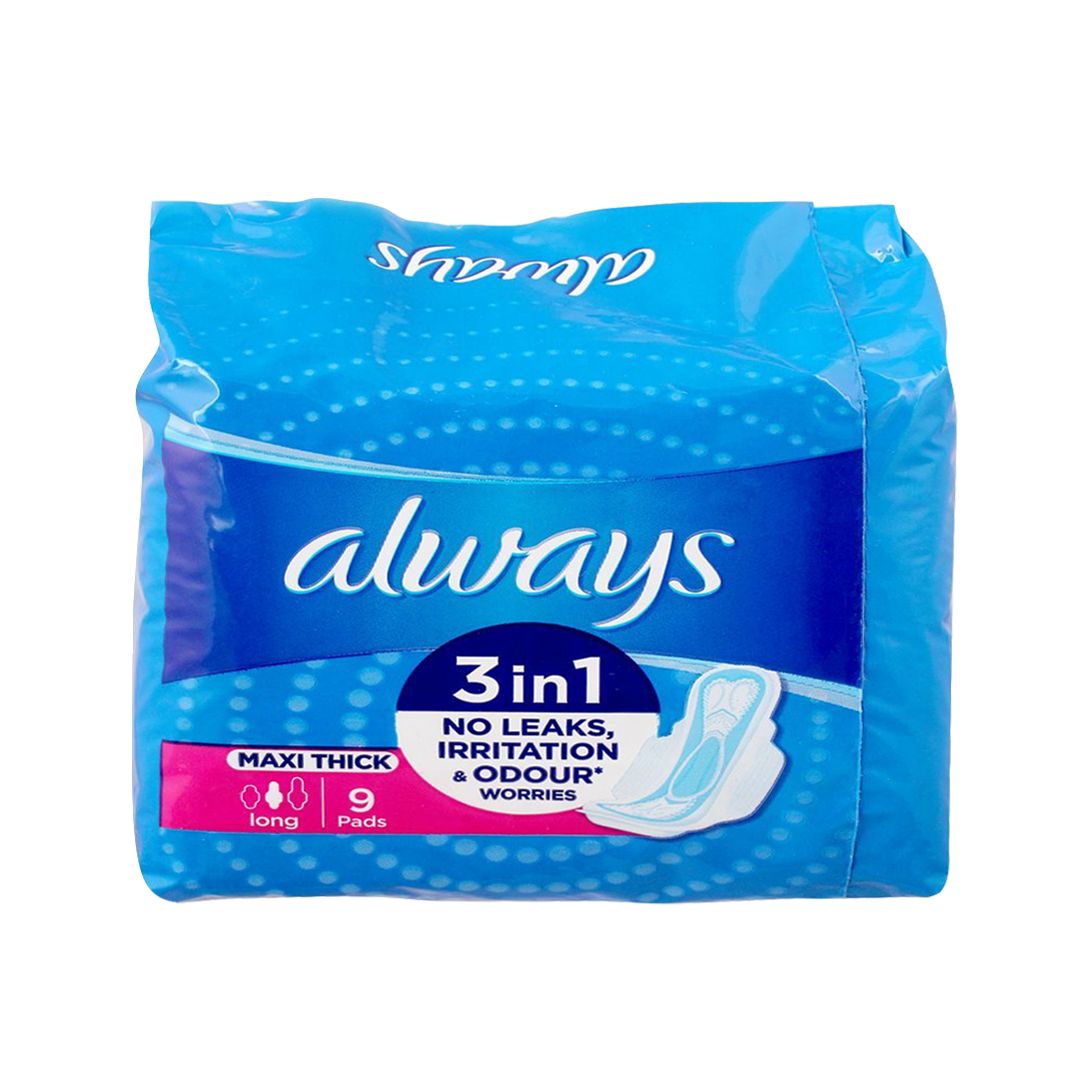 Always Maxi Thick Long 3-in-1, 9 Pads - MazenOnline
