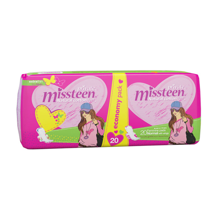 Private Missteen Natural Cotton Normal With Wings 20 Pads - MazenOnline