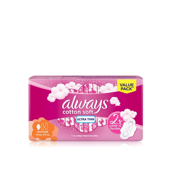 Always Ultra Cotton Soft Sanitary Pads With Wings Normal x20 - MazenOnline