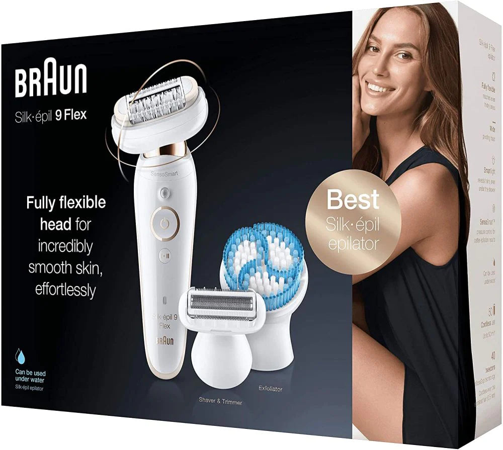 Braun Silk Epil 9 Flex 9010 Wet & Dry Epilator With 6 Extras incl. Deep Body Exfoliation Brush - MazenOnline