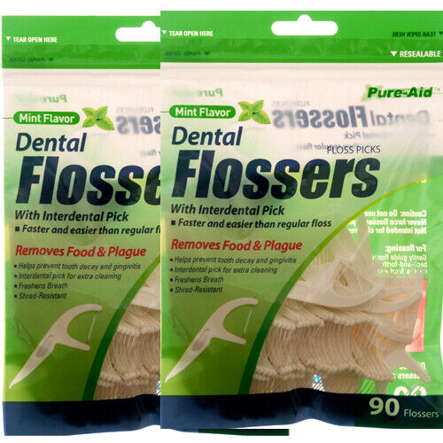 Pure-Aid Dental Flossers Mint Flavor 90ct (4 Pack) 360ct - MazenOnline