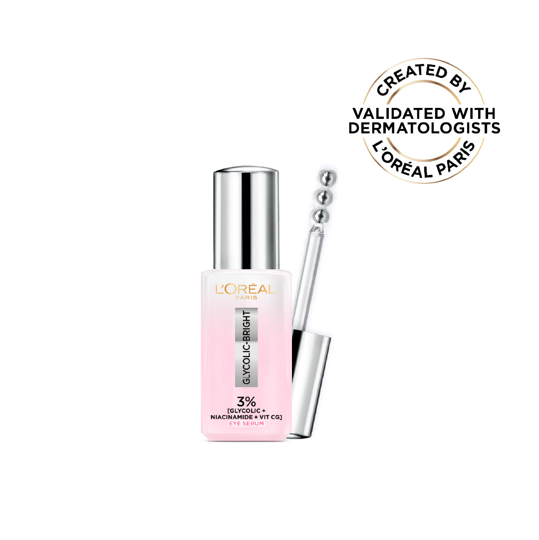 L'Oréal Paris - Glycolic Bright Eye Serum, with 3% (Glycolic Acid  + Vitamin CG + Niacinamide], for Dark Circles and Under Eyes Brightening | MazenOnline Main image