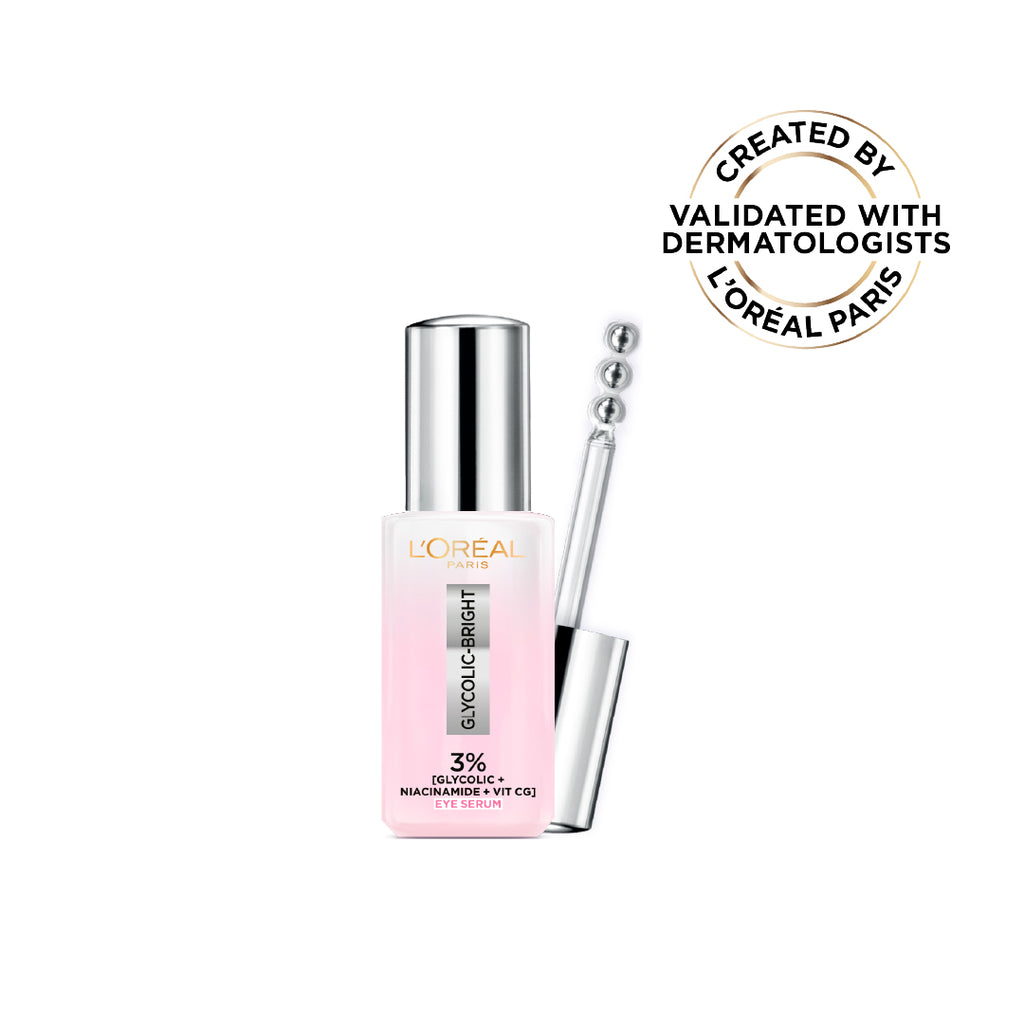 L'Oréal Paris - Glycolic Bright Eye Serum, with 3% (Glycolic Acid  + Vitamin CG + Niacinamide], for Dark Circles and Under Eyes Brightening | MazenOnline