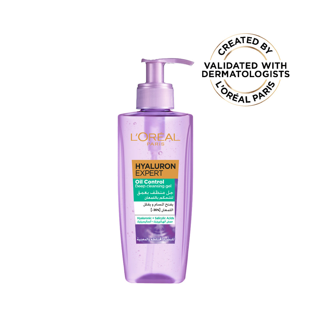 L'Oréal Paris - Hyaluron Expert Oil Control Deep Cleansing and Hydrating Gel, With Hyaluronic Acid and Salicylic Acid, for Combination to Oily Skin | MazenOnline