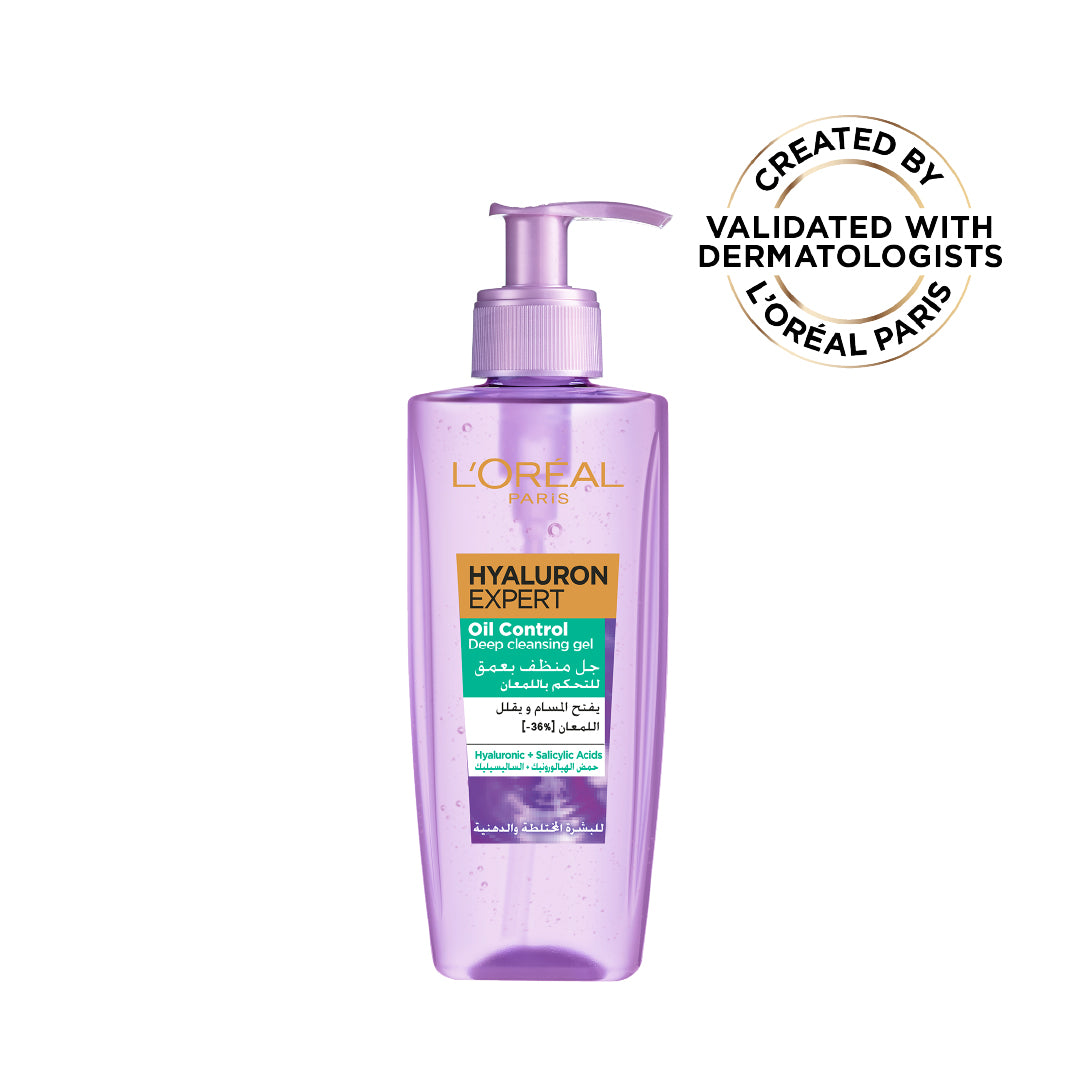 L'Oréal Paris - Hyaluron Expert Oil Control Deep Cleansing and Hydrating Gel, With Hyaluronic Acid and Salicylic Acid, for Combination to Oily Skin | MazenOnline