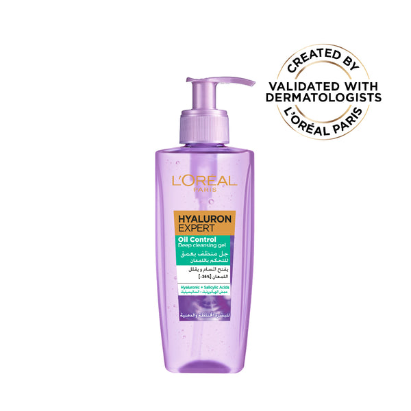 L'Oréal Paris - Hyaluron Expert Oil Control Deep Cleansing and Hydrating Gel, With Hyaluronic Acid and Salicylic Acid, for Combination to Oily Skin | MazenOnline