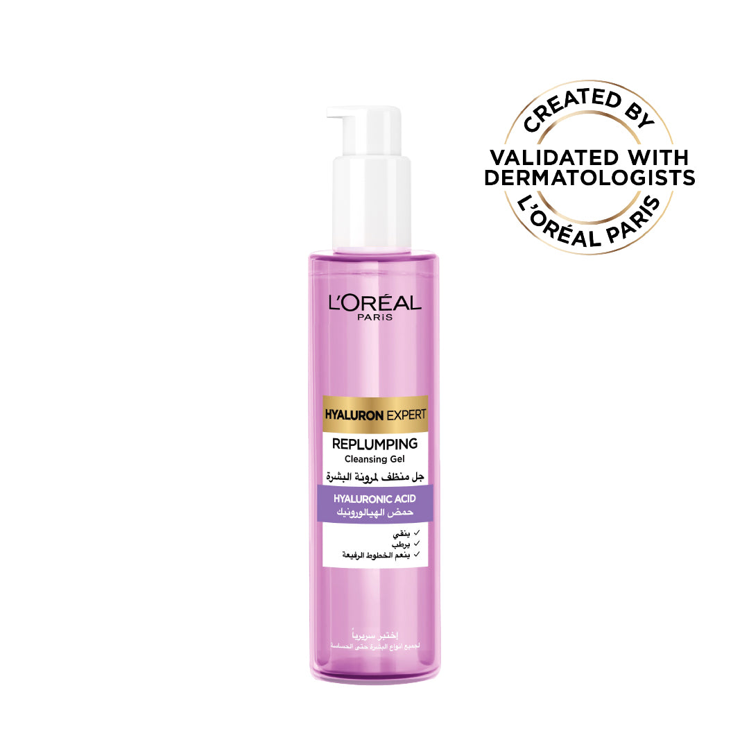 L'Oréal Paris - Hyaluron Expert Replumping Cleansing Gel, with Hyaluronic Acid, to Replump, Purify and Hydrate, for All Skin Types Including Sensitive | MazenOnline