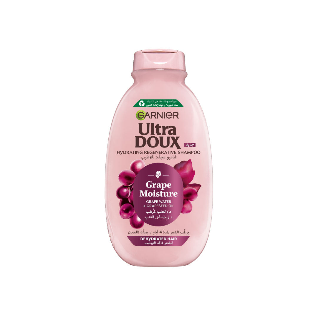 Garnier Ultra Doux Grape Moisture - Hydrating Regenerative Shampoo for Dehydrated Hair. Hydrating Grape Water + Antioxidant Grapeseed Oil - Paraben-Free, Vegan, Cruelty-Free