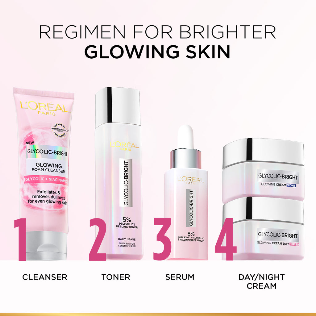 L'Oréal Paris - Glycolic-Bright Glowing Day Cream, for Dark Spots Reduction, Glow Boosting and Skin Tone Evenness, SPF 30 | MazenOnline