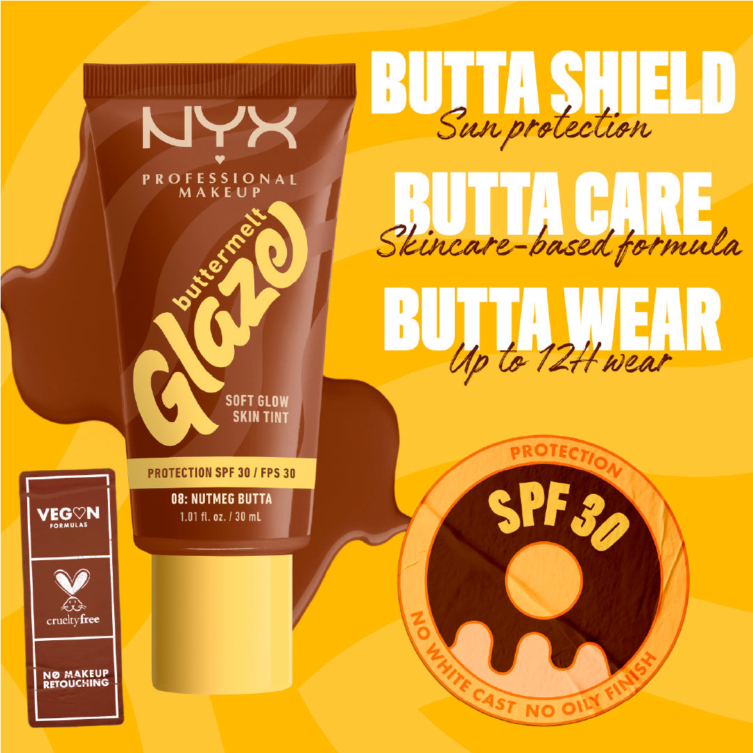 NYX Professional Makeup - Buttermelt Glaze Soft Glow Skin Tint  SPF30, Foundation, 12H Wear | MazenOnline
