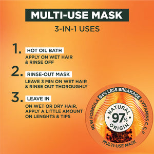 garnier - Garnier Ultra Doux Papaya Vegan Hair Food 3in1 Mask for damaged hair, Boosted with Vitamins C, E & F | MazenOnline