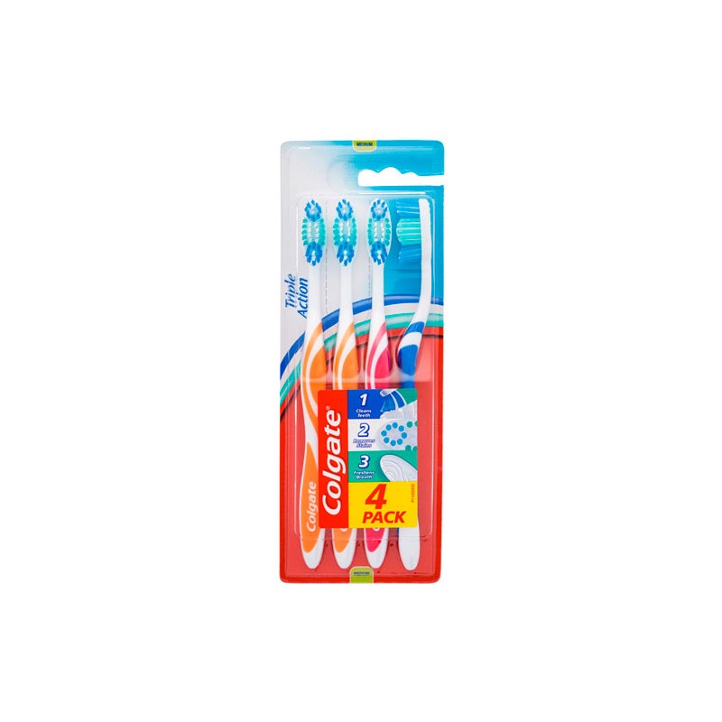 Triple Action Medium Toothbrushes 4 Pcs - MazenOnline