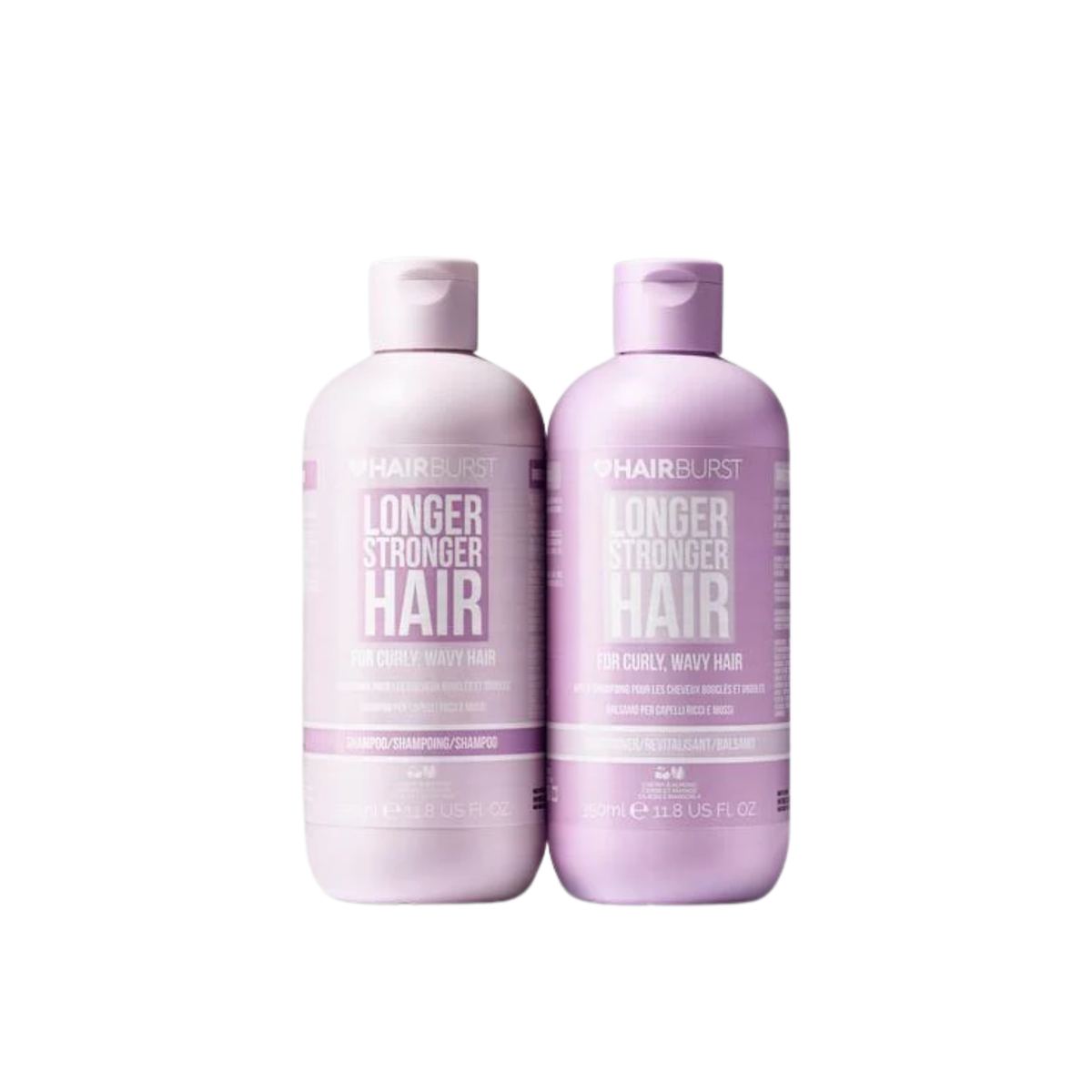 HAIRBURST curly and wavy hair shampoo and conditioner set with bottles featuring sleek design, ideal for enhancing natural curls.