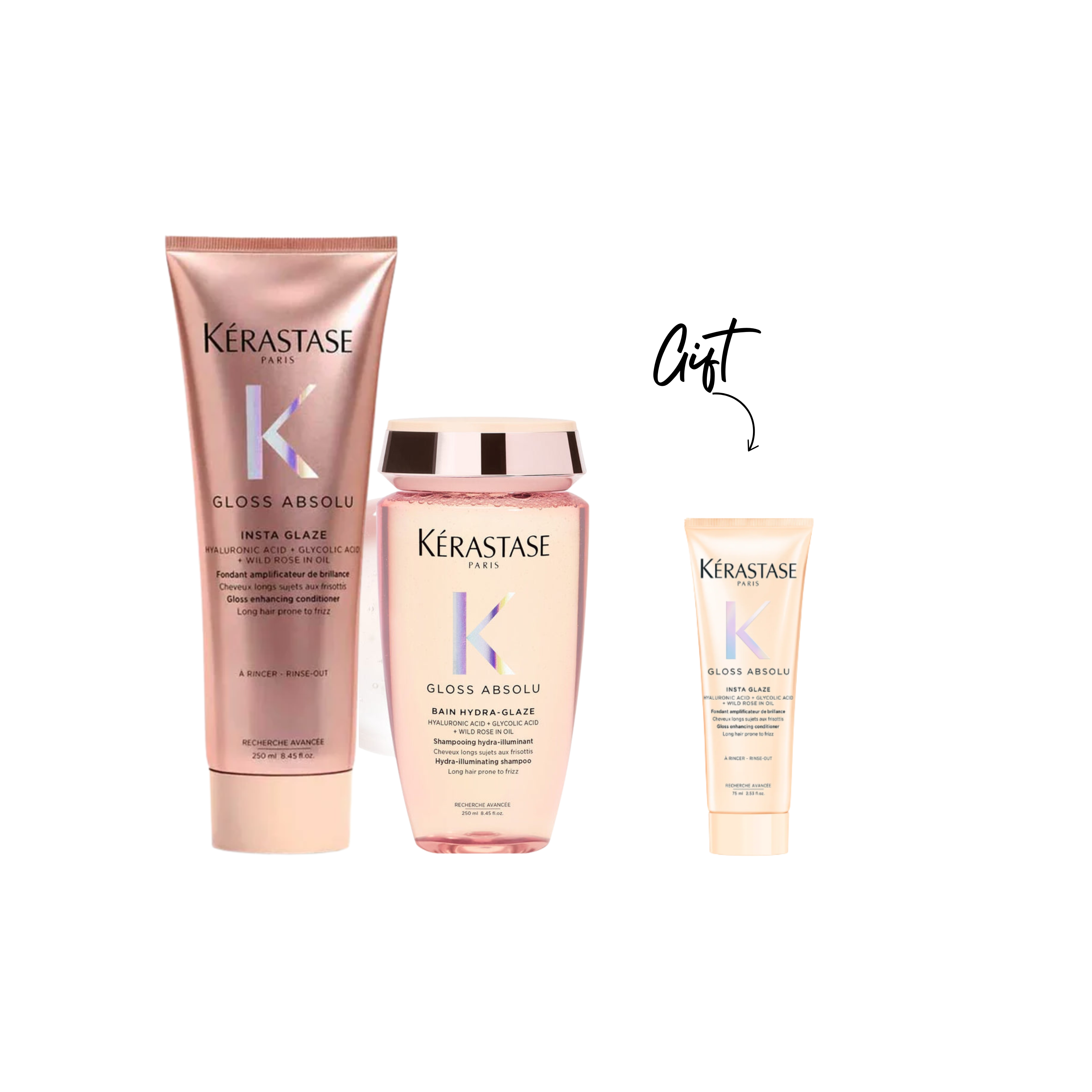 Gloss Absolu Bain Hydra-glaze Anti-frizz Shampoo + Insta Glaze Conditioner + gift