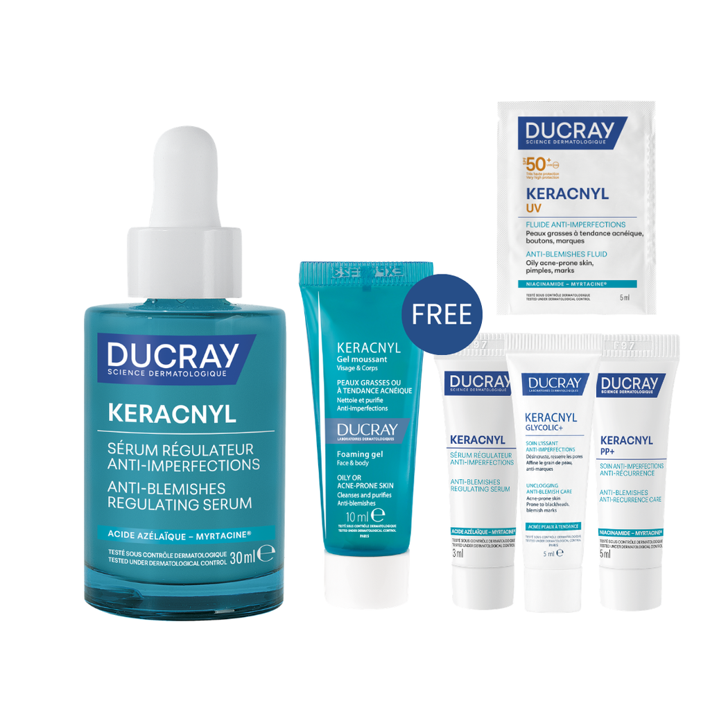 Ducray Keracnyl  Anti-blemishes regulating serum 30ml for period acne flareups + Gifts