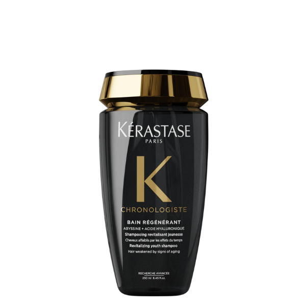 Kérastase Chronologiste Youth Revitalizing Shampoo bottle, luxurious hair care product with elegant packaging and sleek design.