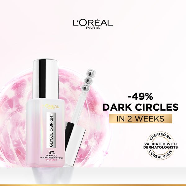 L'Oréal Paris - Glycolic Bright Eye Serum, with 3% (Glycolic Acid  + Vitamin CG + Niacinamide], for Dark Circles and Under Eyes Brightening | MazenOnline
