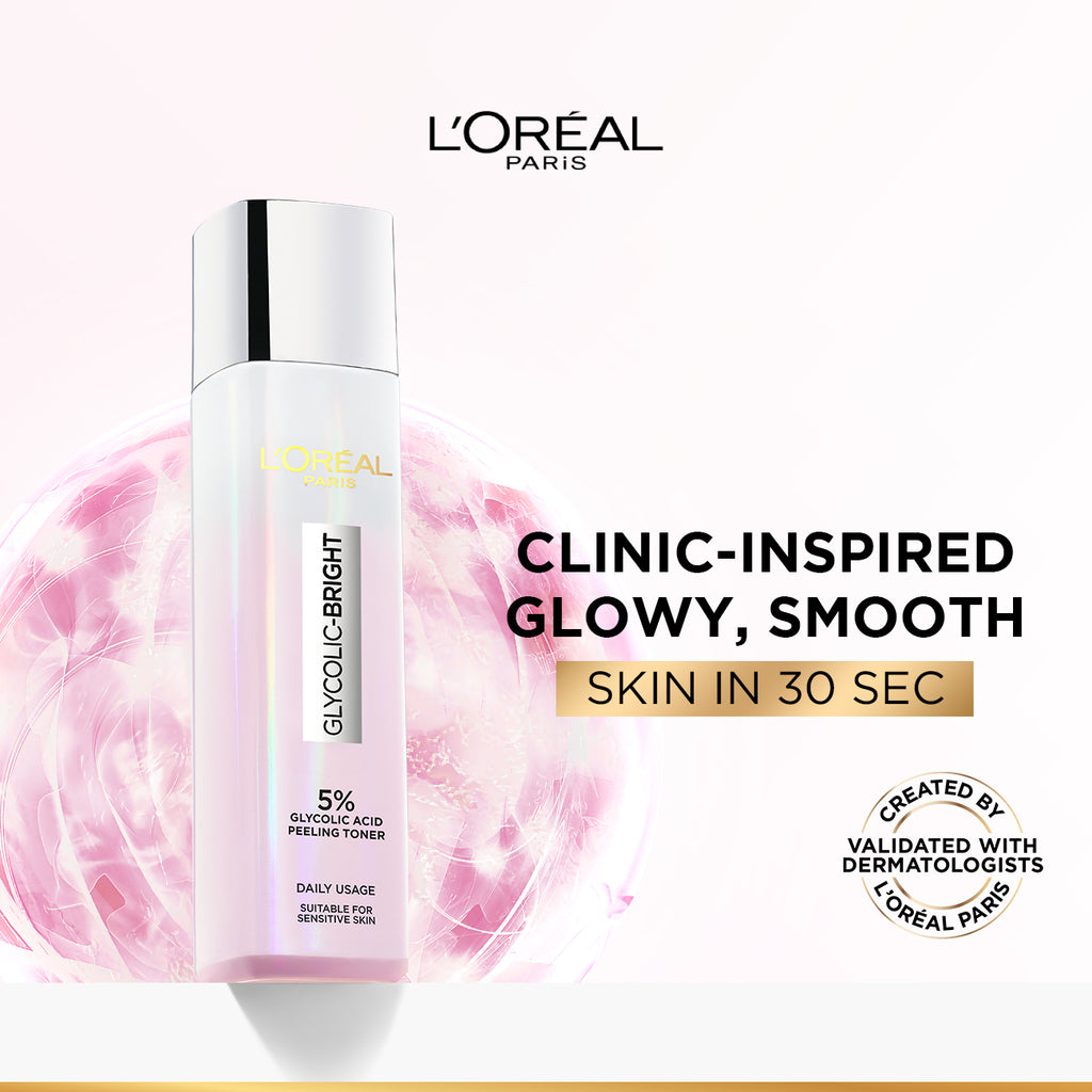 L'Oréal Paris - Glycolic-Bright Glowing Peeling Toner, with 5% Glycolic Acid, for Brightening, Dark Spots Reduction and Skin Tone Evening | MazenOnline