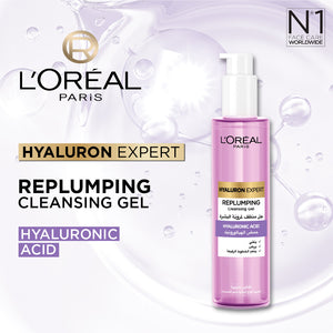 L'Oréal Paris - Hyaluron Expert Replumping Cleansing Gel, with Hyaluronic Acid, to Replump, Purify and Hydrate, for All Skin Types Including Sensitive | MazenOnline