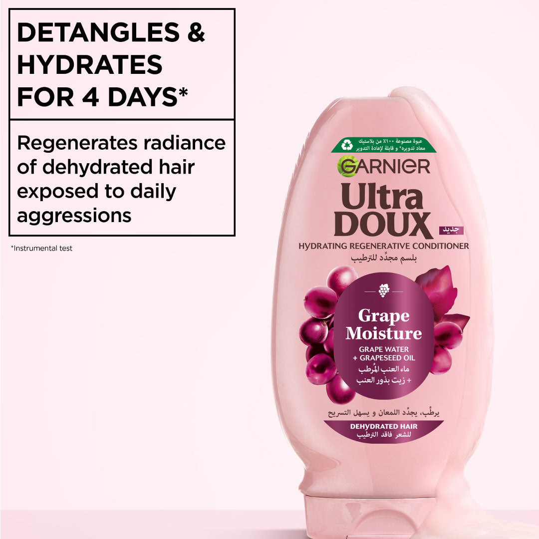 Ultra Doux Grape Moisture - Hydrating Regenerative Conditioner for Dehydrated Hair. Hydrating Grape Water + Antioxidant Grapeseed Oil - - Paraben-Free, Vegan, Cruelty-Free