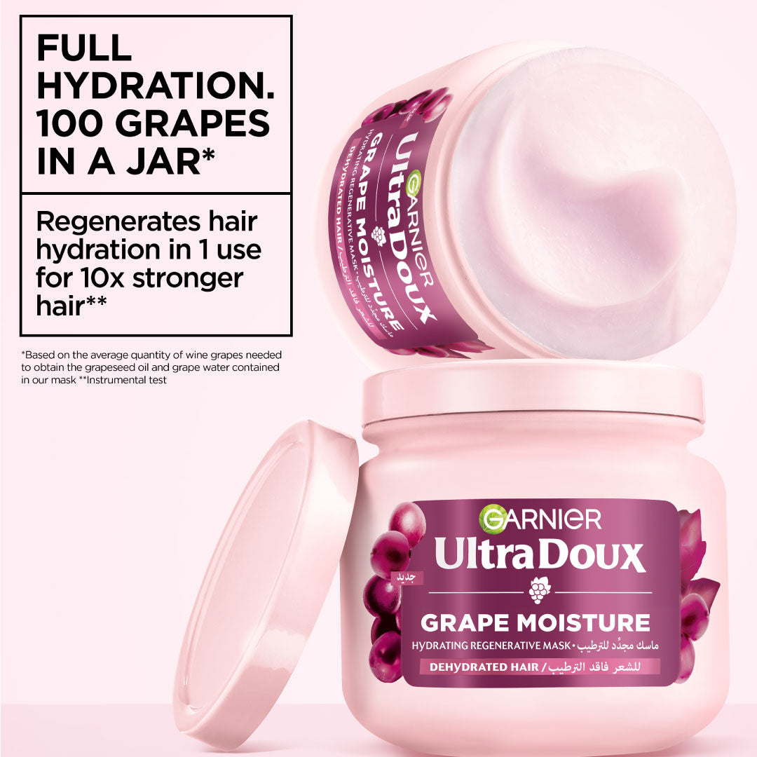 Ultra Doux Grape Moisture - Deep Regenerative Mask for Dehydrated Hair. Hydrating Grape Water + Antioxidant Grapeseed Oil -- Paraben-Free, Vegan, Cruelty-Free