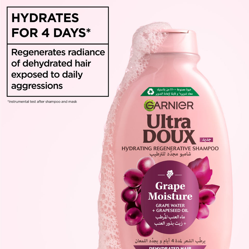Garnier - Garnier Ultra Doux Grape Moisture - Hydrating Regenerative Shampoo for Dehydrated Hair. Hydrating Grape Water + Antioxidant Grapeseed Oil - Paraben-Free, Vegan, Cruelty-Free | MazenOnline