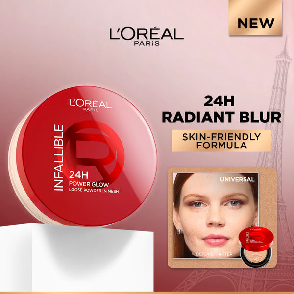L'Oréal Paris - Infaillible 24H Power Glow Loose Powder in Mesh, Pore Blurring, Radiant Glow, and Hydrating Formula with 2 Shades, 9.5g. | MazenOnline